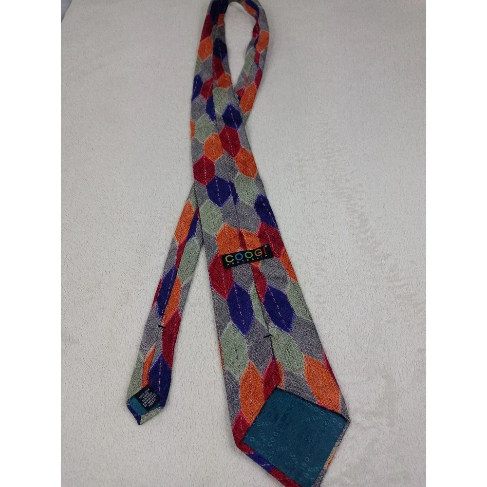 COOGI AUSTRALIA Men's 100% Silk‎ Necktie USA Designer Geometric Multi-Color EUC